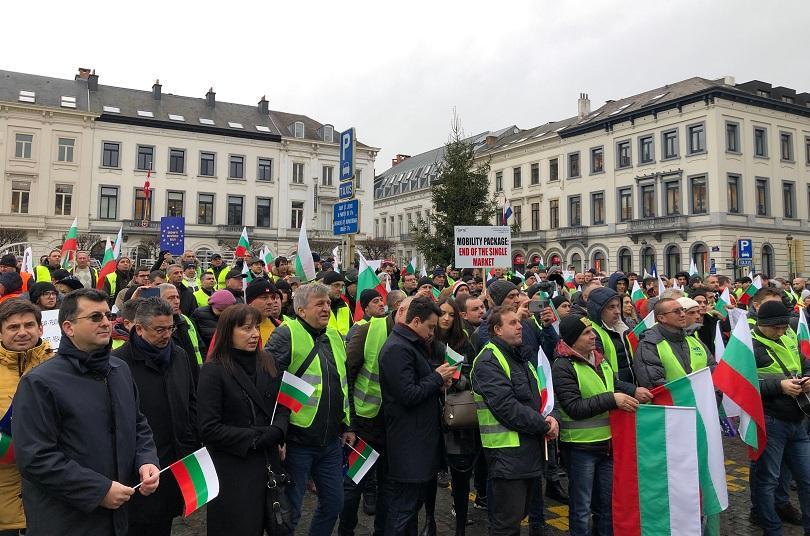 bulgarian road hauliers protest brussels