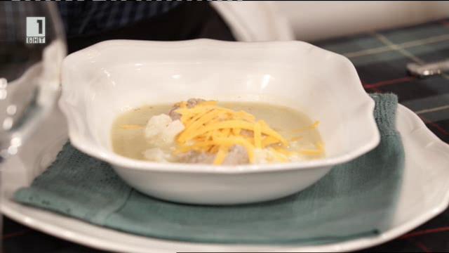 Супа с телешки кюфтенца, карфиол и горчица