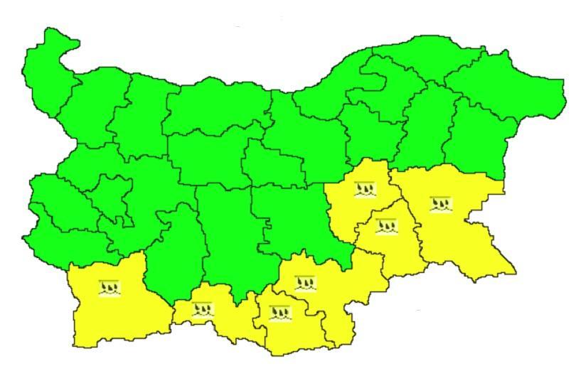 Code yellow for heavy rain issued for 7 districts in Bulgaria