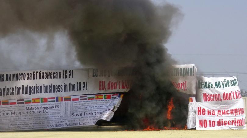 road hauliers set fire lorry plovdiv protest against mobility package