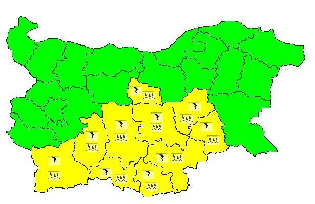 Code yellow for heavy rain issued for 10 districts in Bulgaria